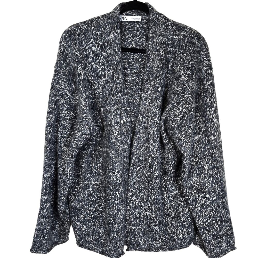 Zara Cardigan Womens S Black Gray Marled Chunky Knit Alpaca Blend Casual Cozy
